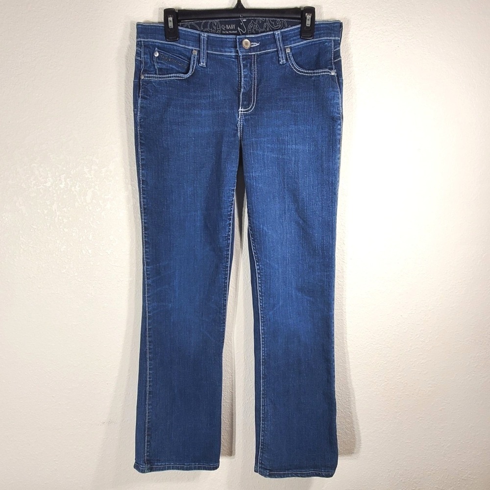 Wrangler Q-Baby Womens Jeans Size 7/8 Medium Dark Wash Denim No Gap Waistband